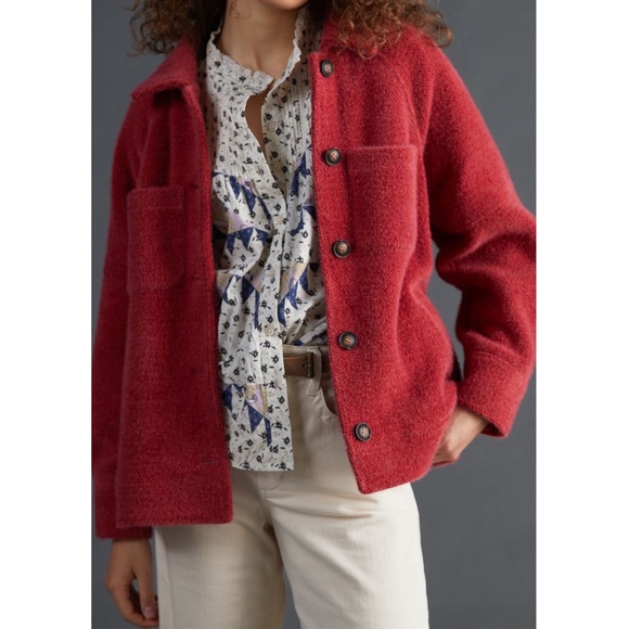 Anthropologie Houndstooth shirt Jacket Coat shacket new Nwt Greylin rust red - Picture 2 of 10